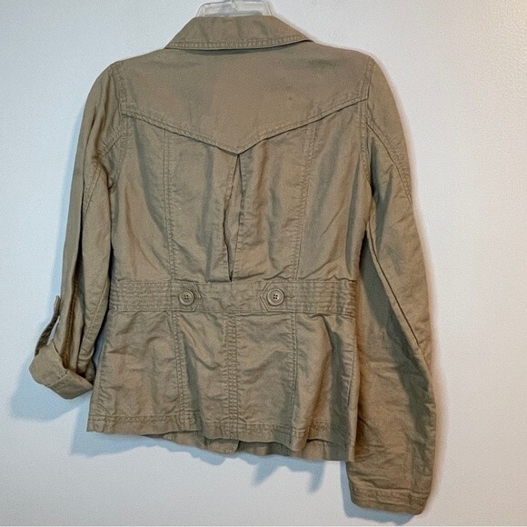 EDDIE BAUER khaki cotton linen blend military utility jacket size XS - Picture 3 of 6